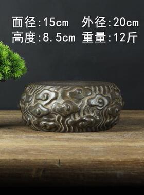 山西古建筑天然青石整料彷古雕刻祥云石鼓 茶台壶垫菩萨香炉底座