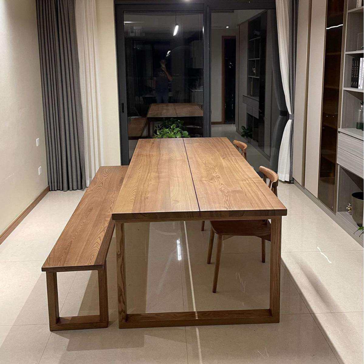 北欧实木餐桌现代简约长方形家用时尚饭桌子莫比餐桌恩白蜡木书桌