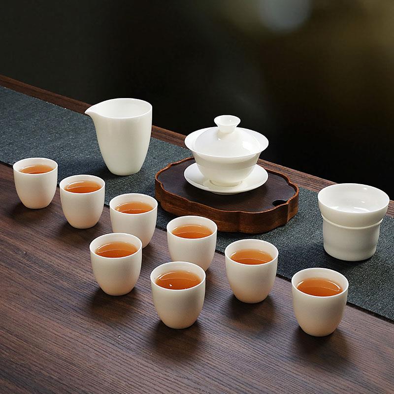 陶瓷功夫茶具套组喝茶茶具办公室会客家用羊脂玉茶杯套装高级感