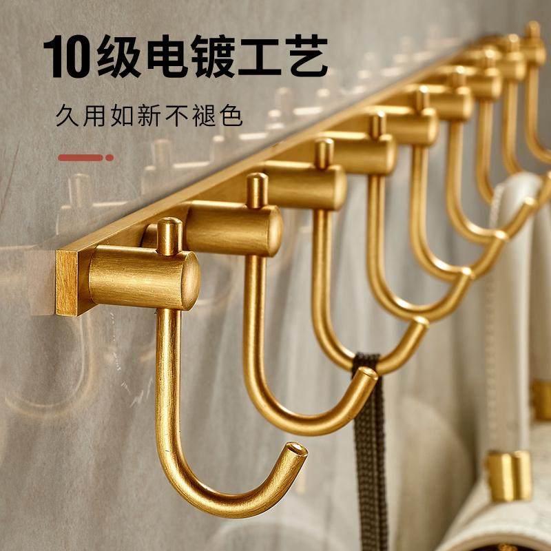 全铜挂衣钩玄关强力胶粘厨房挂钩浴室仿古排钩壁挂墙壁门后衣帽钩