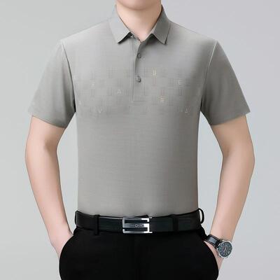 男士短袖桑蚕8029-P丝休闲商务翻领衫年男冰恤中丝无痕装上衣