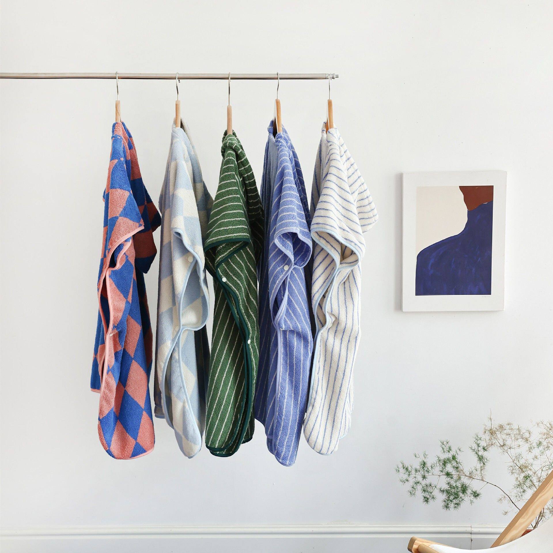 A类儿童吸水斗篷浴室儿童斗篷色织条纹菱格全棉亲子款浴巾斗篷