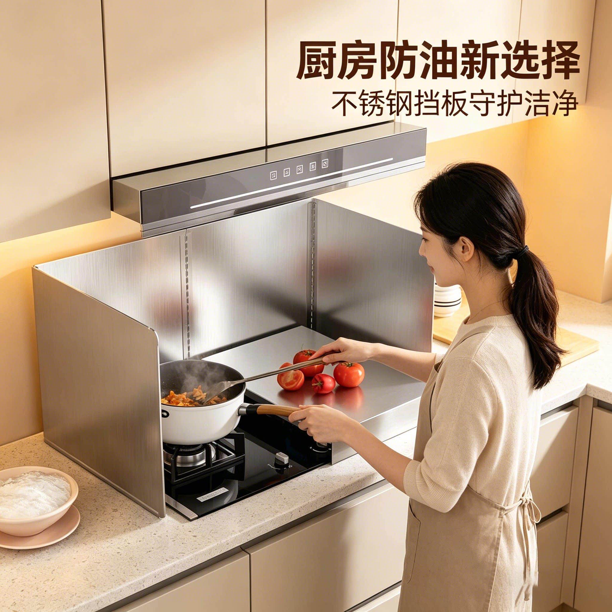 厨房防油挡板灶台炒菜挡油板家用燃气灶围挡耐高温不锈钢隔油挡板