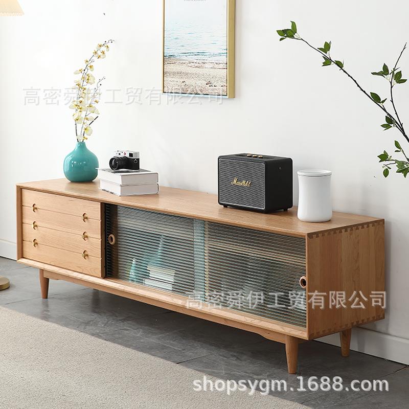 北欧樱桃木电视柜小户型客厅日式实木视听柜现代简约玻璃门落地柜