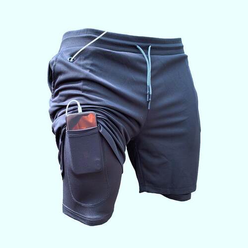 Running headphones shorts 2-in-1 sports fitness
