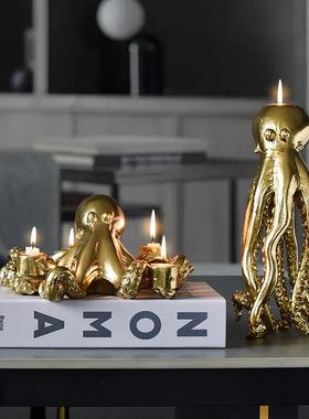 新品章鱼雕塑八爪陈鱼家居树脂摆件客厅花园景观海洋美装饰蜡烛台