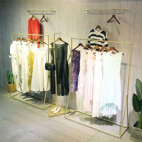 铁艺服装店展示架衣服挂衣架女装货架童装展示架金色服装架中岛架