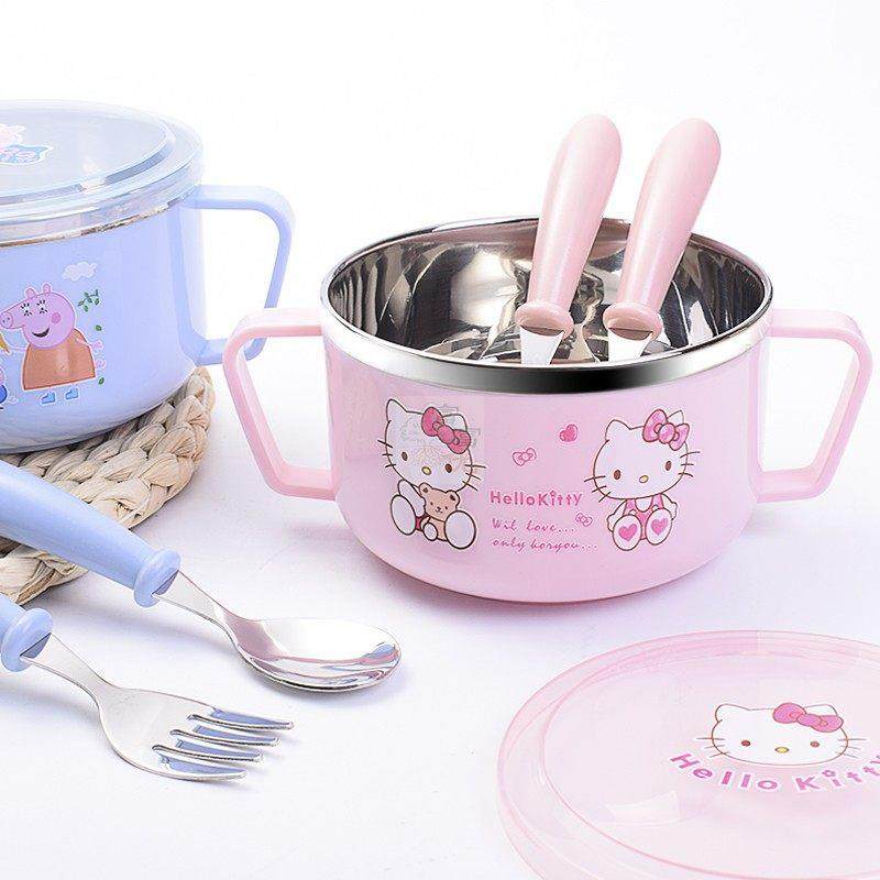 304不锈钢幼儿童碗防摔防烫家用宝宝带盖双耳小孩吃饭碗套装卡通,餐饮具,碗,淘宝优惠券,粉丝福利购,淘宝优惠卷