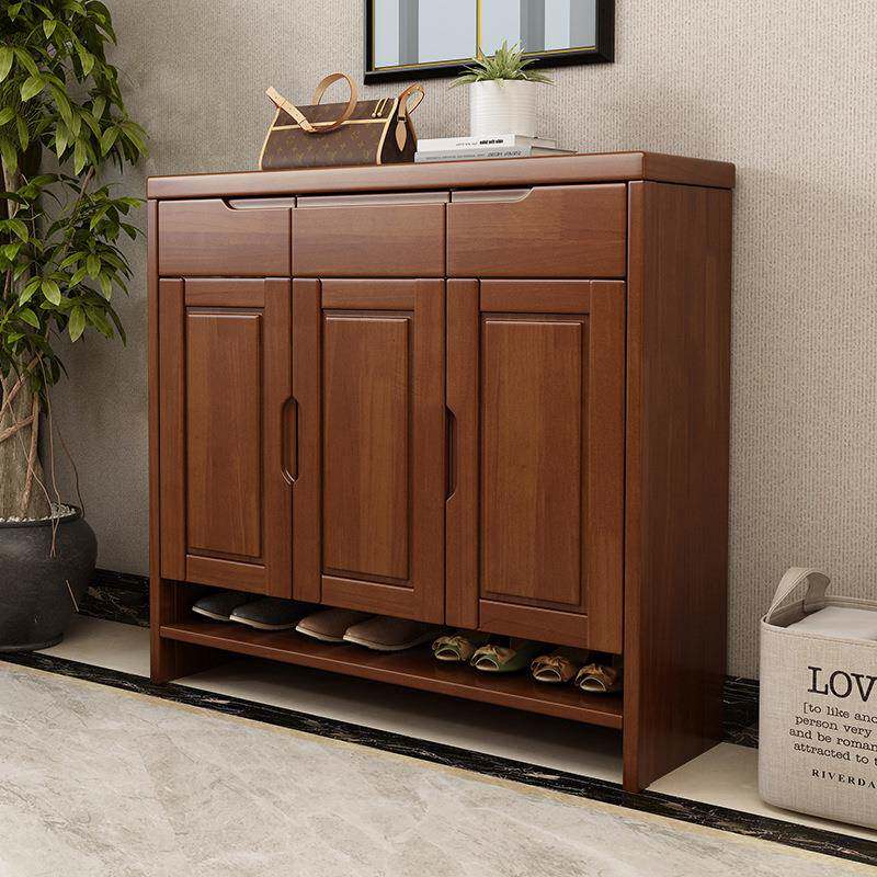 鞋柜实木家用多层大容量二门三门橡胶木门厅柜带抽屉客厅收纳柜