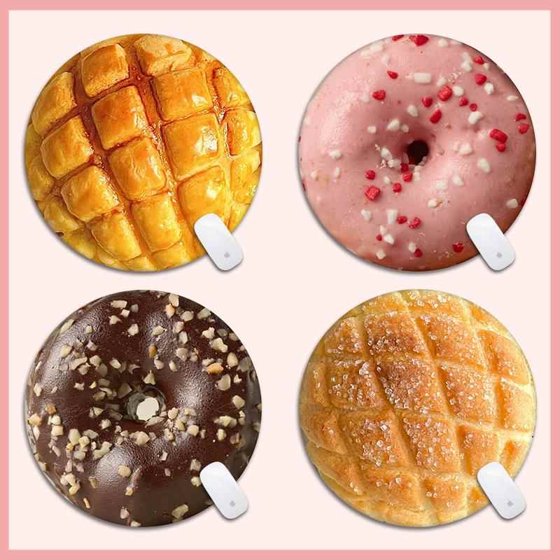 菠萝包甜甜圈面包创意鼠标垫圆形小号可爱防滑办公桌垫电脑键盘垫