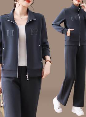 高端休棉质闲减服运动套装女春季87709887开秋衫卫衣龄拼色宽松两