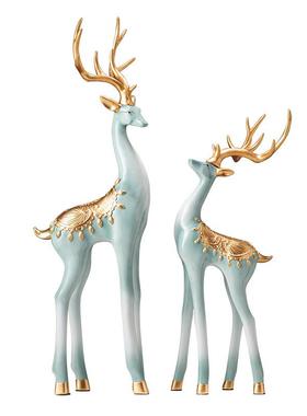 新中式轻奢艺术鹿摆件福禄双全入户玄关壁龛高级装饰客厅电视酒柜