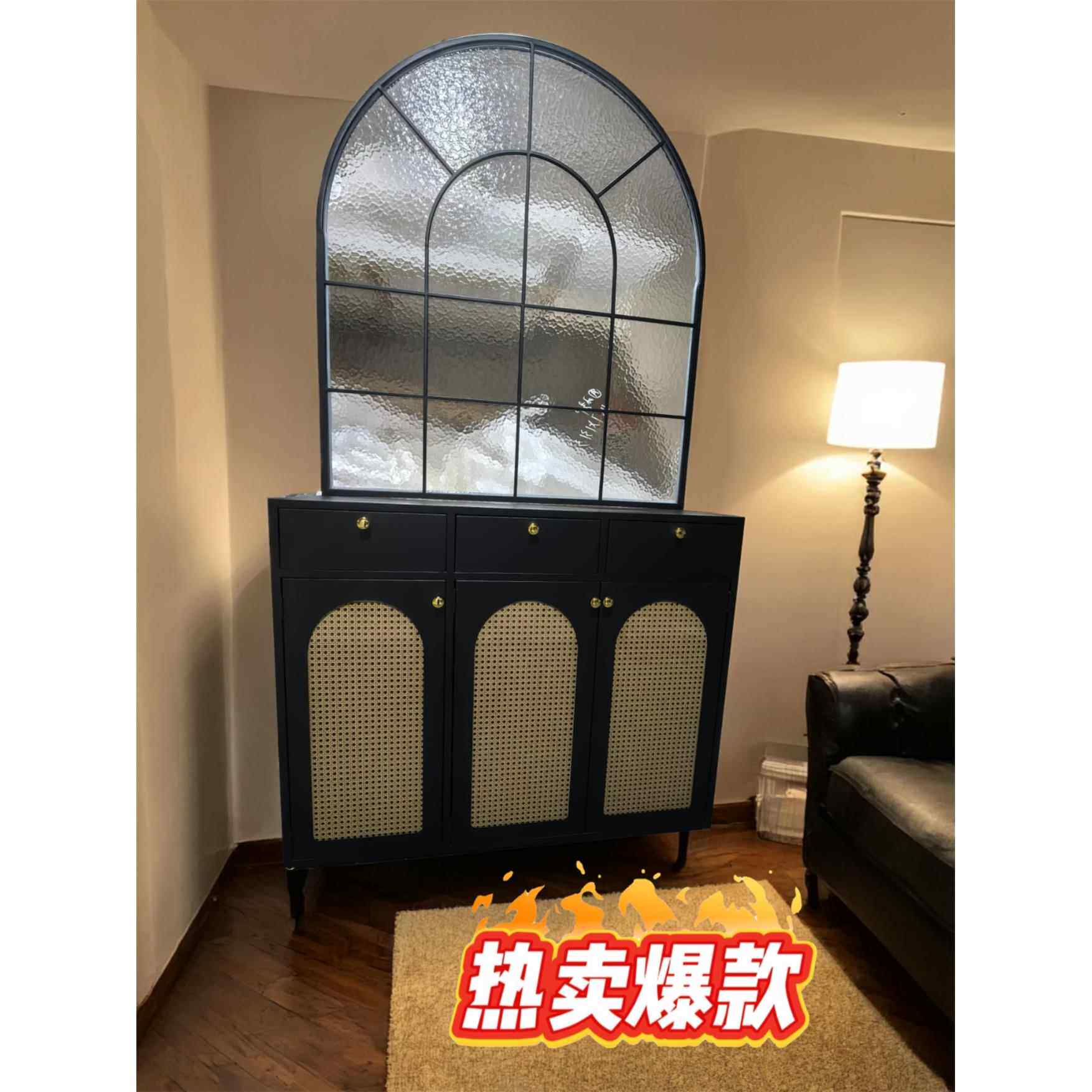 铁艺入户鞋柜进门玄关柜屏风藤编覆古储物收纳柜客厅玻璃隔断柜