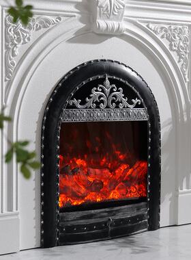 式复古壁炉柜实架木雕花仿TDE真火壁炉法客白色装饰柜置物架厅玄