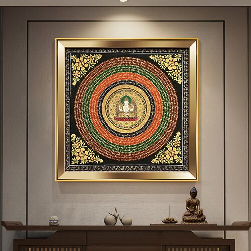 十相自在唐卡玄关装饰画 画中佛堂背景墙挂画 画六字真言心经正方