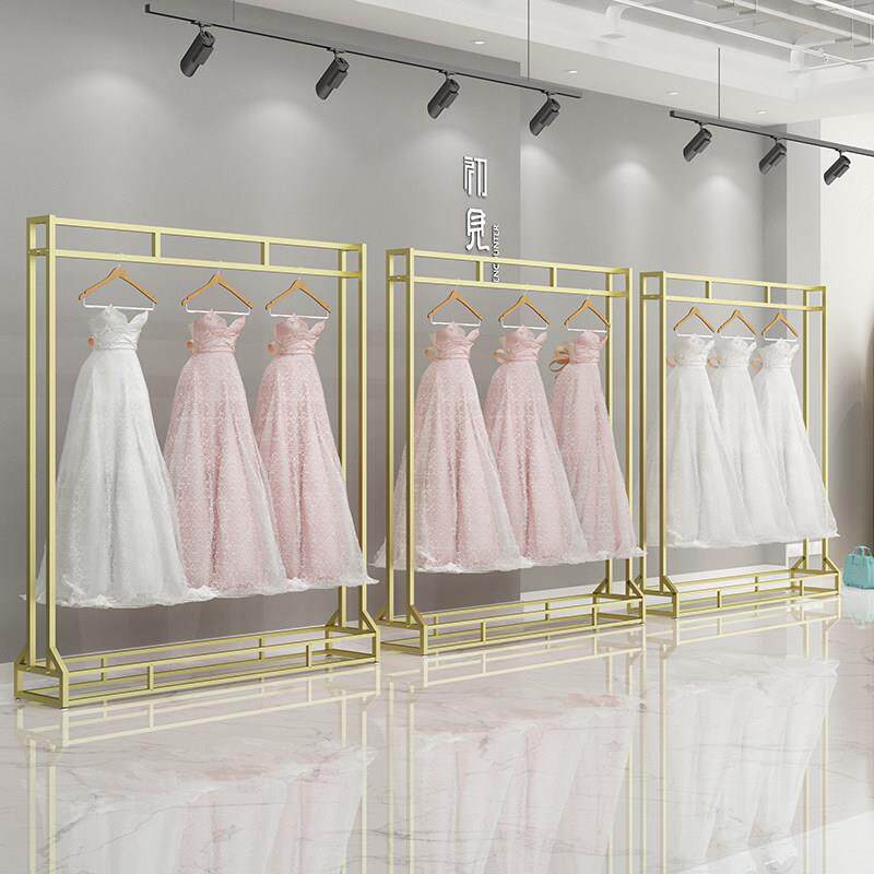 婚纱架子高档服装店双层展示架落地式金色影楼礼服货架铁艺挂衣架