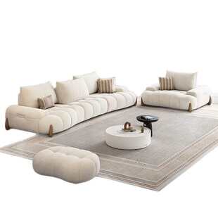 奶油风棉麻布艺沙发客厅简约现代可调节大坐深直排双人雪尼尔沙发