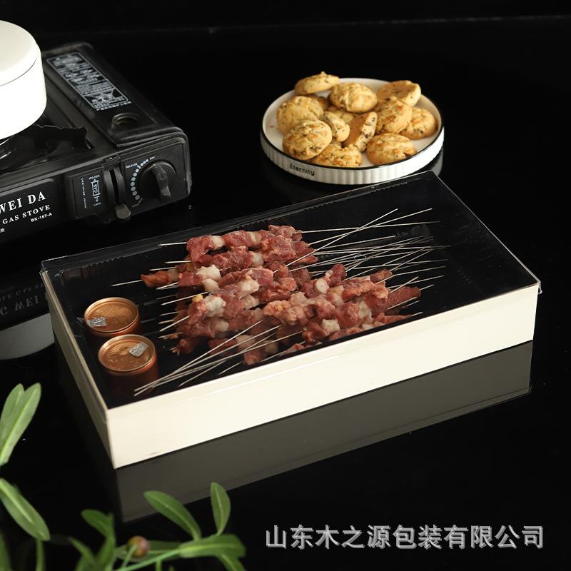 木质烤串羊肉餐盒一次性炸串铁板烧羊肉串打包盒长方形生蚝打包盒