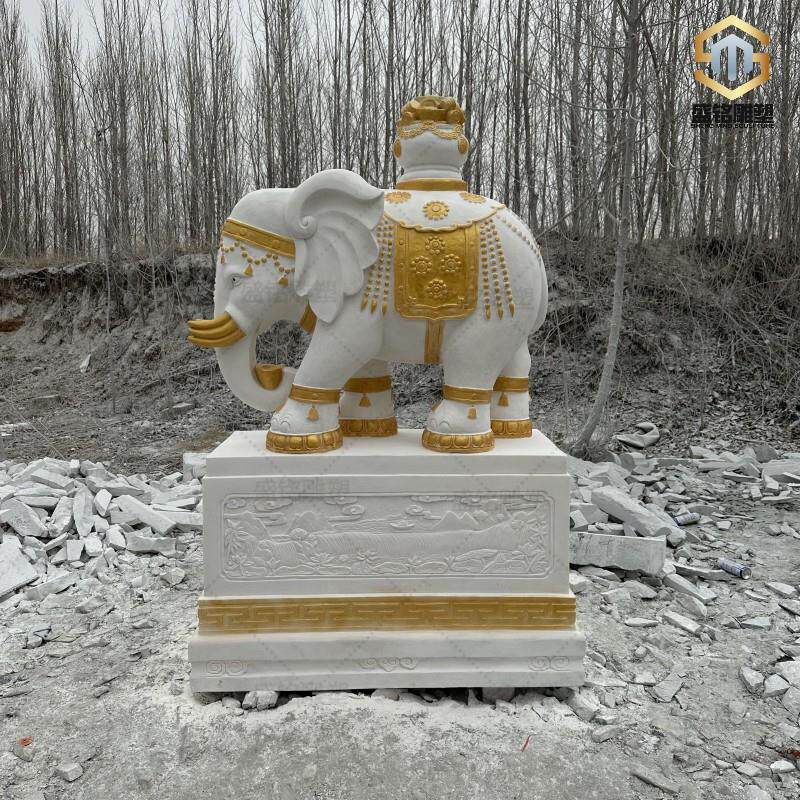 石雕大象一对汉白玉六牙白象大象公司酒店祠堂寺庙门口摆件动物