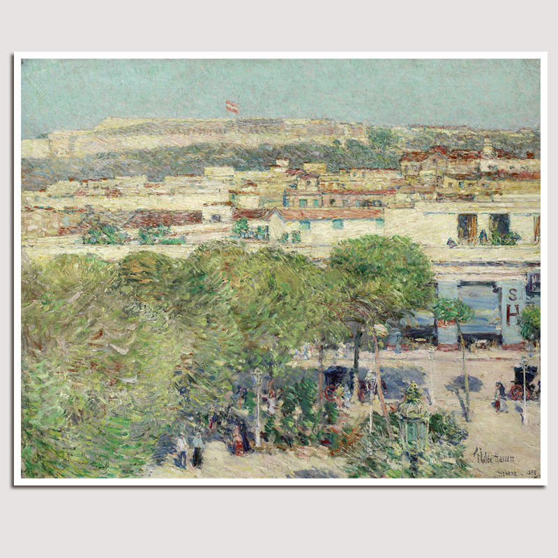 哈萨姆《Place Centrale and Fort Cabanas 》油画版画风景画挂画