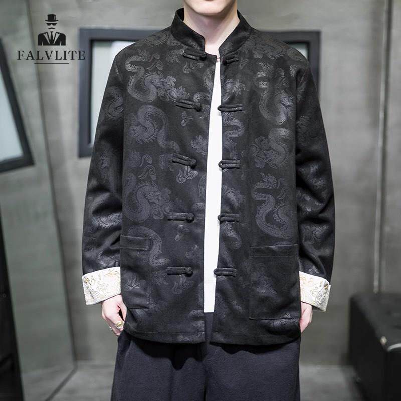 FALVLITE春秋季唐装盘扣男古风中山装大码中式夹克中国风汉服外套