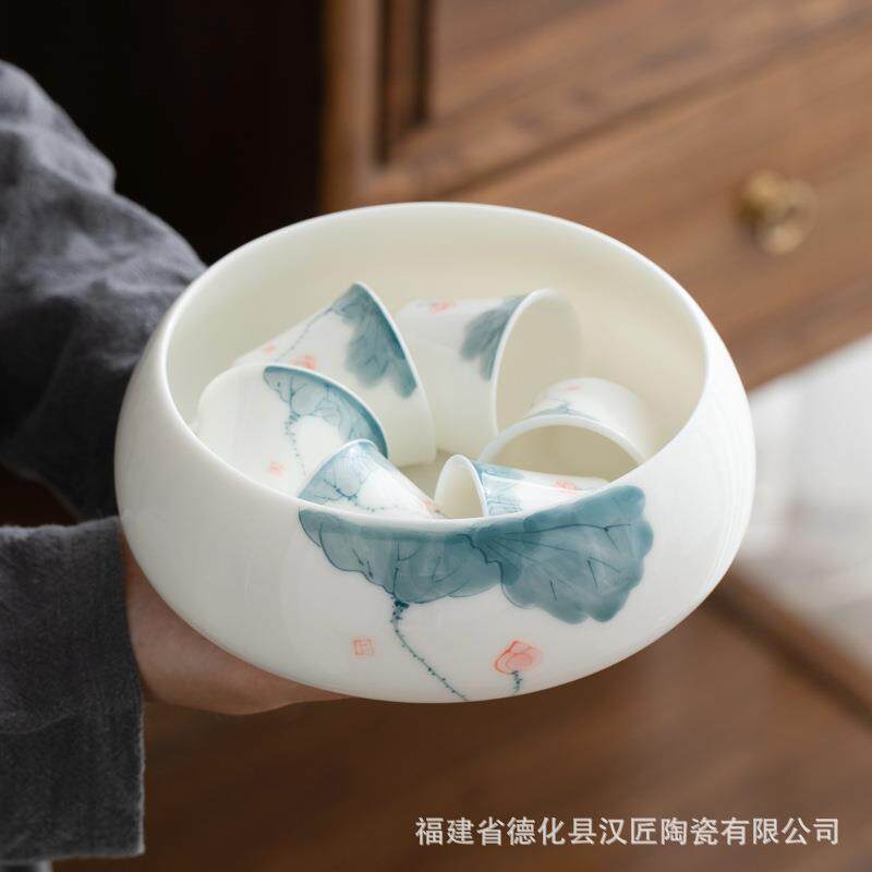 羊脂玉茶洗陶瓷茶洗茶具配件茶杯收纳盆笔洗水盂日式风茶道建水