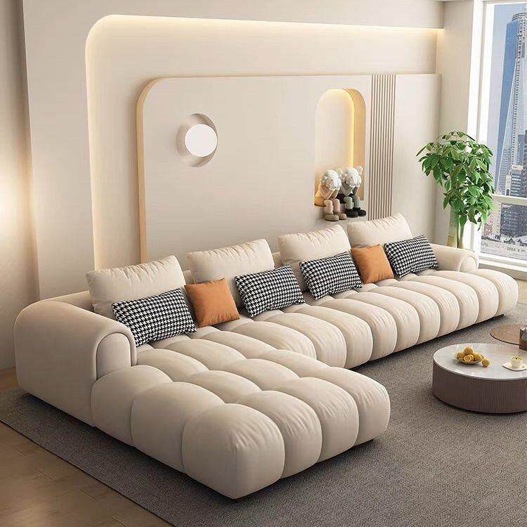 奶油风泡芙布艺沙发客厅猫抓布面料简约耐磨耐用沙发直排贵妃组合