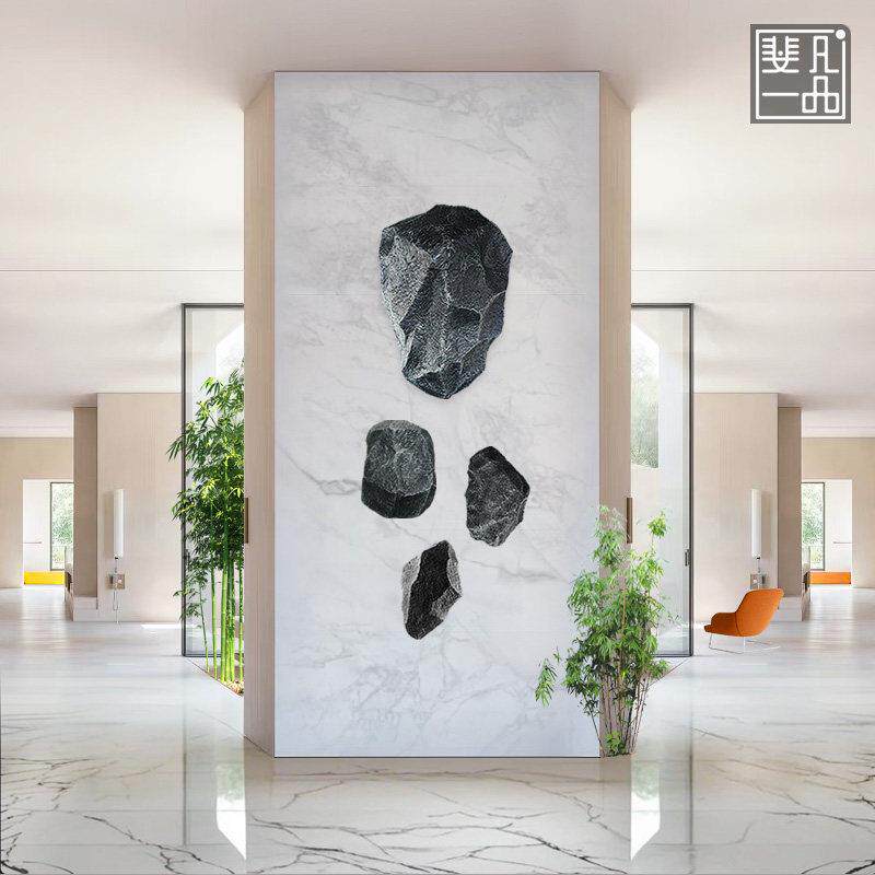 3D立体浮雕新中式客厅装饰背景墙壁挂石玄关轻奢造景玻璃钢雕塑