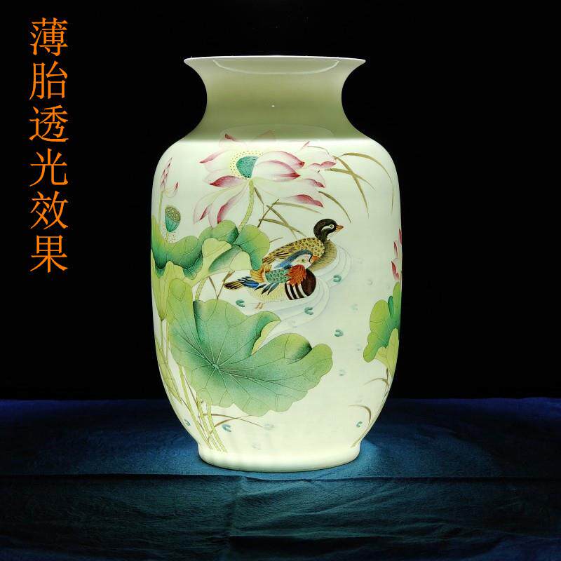 新中式手绘粉彩薄胎透光事事如意插花花瓶客房酒店柜台瓷器装饰品