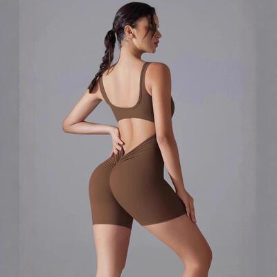 Women Sleeveless Jumpsuit Open Back V Neck Scrunch Butt