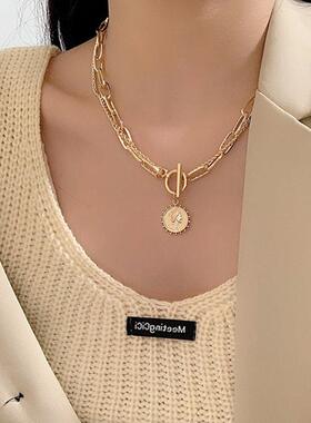 Vintage Carved Coin Thick Chain OT Buckle Necklace Bohemian