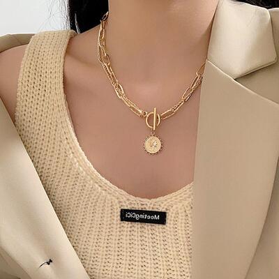 Vintage Carved Coin Thick Chain OT Buckle Necklace Bohemian