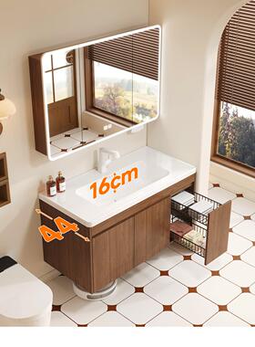 中古风带拉篮收纳全铝蜂窝铝浴室柜组合陶瓷一体盆洗漱台盆44cm宽