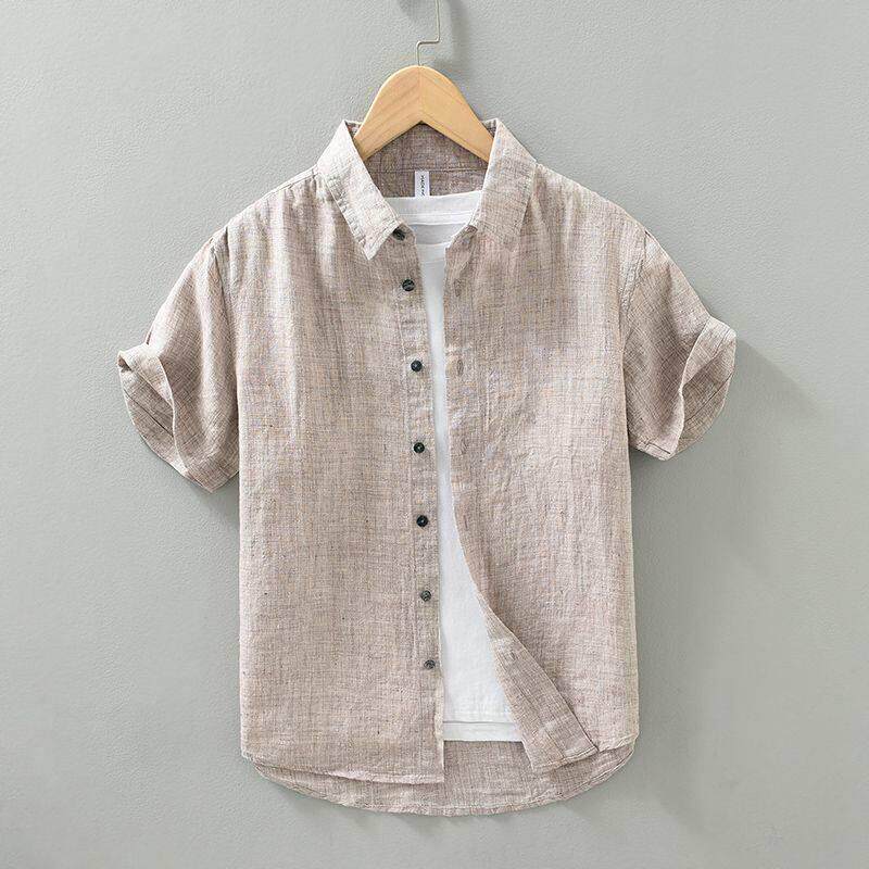 夏季男士亚麻短袖衬衫薄款透气宽松休闲衬衣高级感棉麻商务休闲