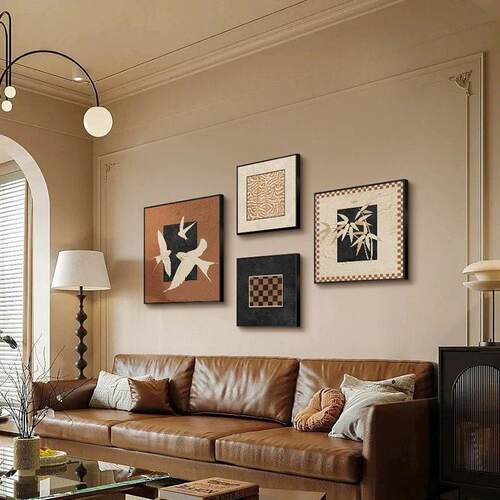 法式中古风复古美拉德客厅组合装饰画抽象沙发背景墙挂画小众艺术