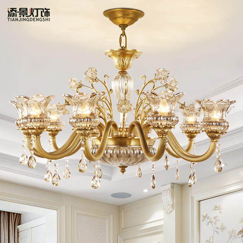 法式轻奢饭厅水晶吊灯田园全铜灯具欧式水晶玻璃客厅吊灯卧室灯具