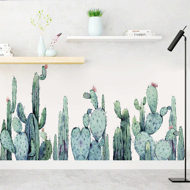 梵汐新款墙贴小清新手绘水彩仙人掌踢脚线儿童房幼儿园布置FX-C07