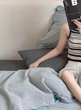 简约细风密拷边全MXSH4283棉水洗棉条纹床上三四件套棉床单床被纯