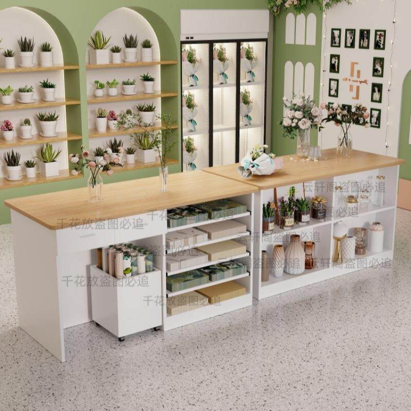 抽屉多功能收银台操作台插花展示台包装纸收纳柜花店花架桌可抽拉