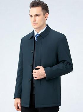 2137-213外秋冬男休闲商务白鸭绒羽绒服保长暖透气单扣翻排领中款