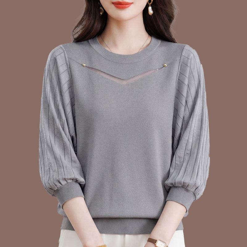 春夏季韩版蝙蝠袖冰丝针织衫女七分袖宽松显瘦百搭桑蚕丝T恤女装
