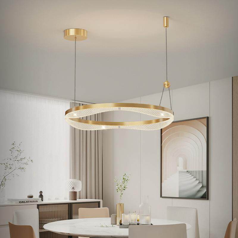 全铜轻奢吊灯后现代简约创意复式别墅欧式客厅卧室灯圆环中山灯具