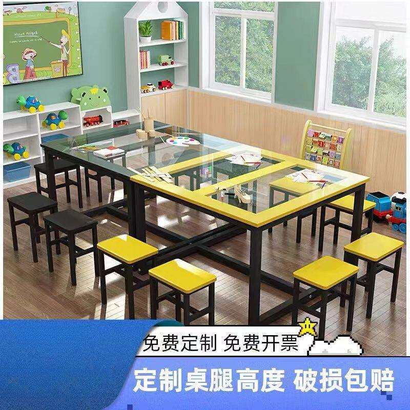 学生绘画桌学习桌彩绘手工书法桌儿童学习桌幼儿园画画桌玻璃桌