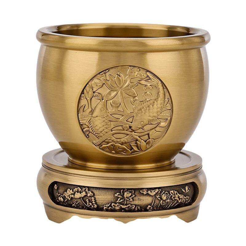 黄铜年年有余缸莲花底座聚宝盆家居礼品摆件