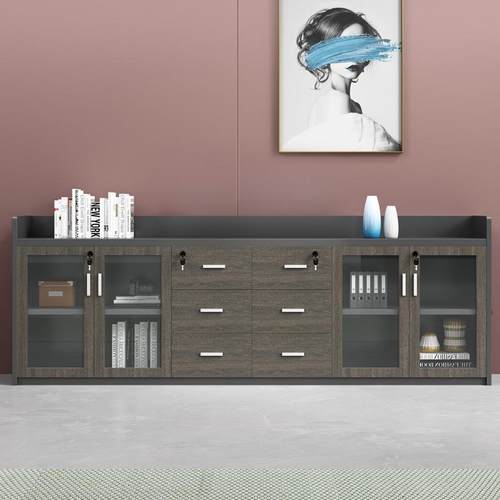 办公文具柜抽室档玻璃门矮柜木质柜带锁茶水柜带屉储物文件柜资料