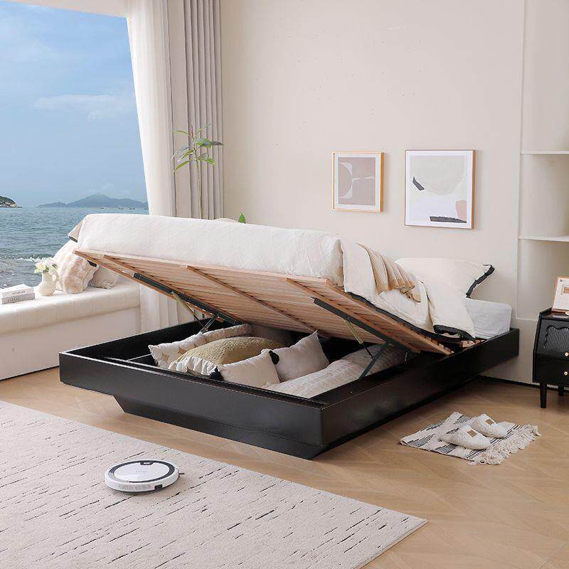 XQ实木无床头悬浮高箱气压落地储物床橡木1米8床架双人卧室榻榻米