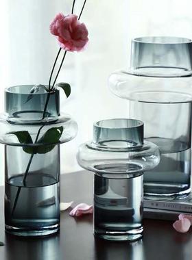 北欧创意大号小蛮腰原色玻璃花瓶干花水养插花客厅摆件轻奢风格