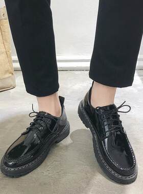 高档夏季休闲男式皮鞋黑色韩英套式商务装男鞋青年厚底增高装工正