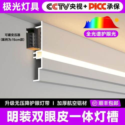 明装天花线形灯免吊顶设计 双眼皮线型灯智能语音控制 24v全光谱