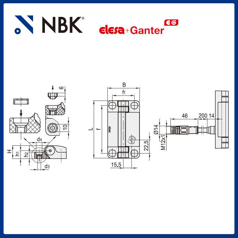 NBK ELESA CFSW-FC-B 带内置安全开关铰链超级高科技聚合体零配件